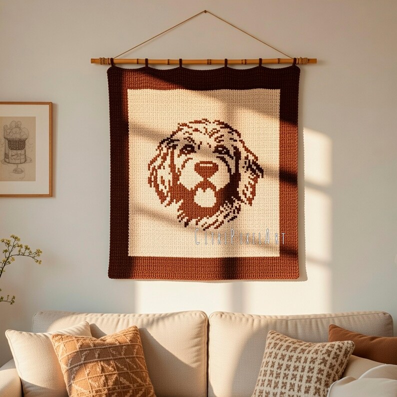 Padrão de tapeçaria de crochê com um Golden Doodle Dog - gráfico e instruções passo a passo - Gráfico versátil para mantas de bebê, decoração de parede e suéteres. imagem 5