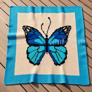 Butterfly SC Crochet Pattern - Aran weight yarn - Size 30" x 33" / 75 cm x 80 cm - Tapestry intarsia crochet Graphgan