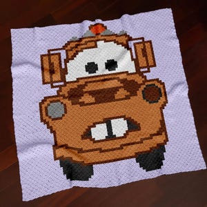 Cobertor Tow Mater C2C Crochê Padrão Quadrado 70x70 Blocos, Kids Afghan PDF Disney Carros Gráfico Pixel Diagrama Caminhão de Reboque Bebê Download Instantâneo