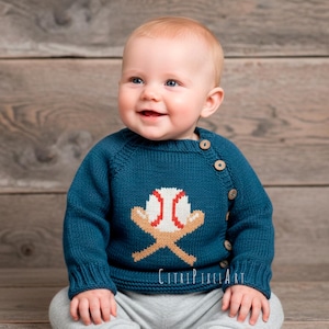 Modello per maglia per bambini in PDF, modello per maglia a maglia con punto duplicato baseball, cardigan con bottoni per bambini Raglan dall'alto verso il basso per principianti