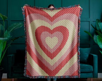 100 × 120 rutor Hjärtan C2C Virkad Filt Mönster Romantisk Alla hjärtans dag Pläd Varm Persika Korall Intarsia Diagram – PDF Diagram – Direkt Nedladdning