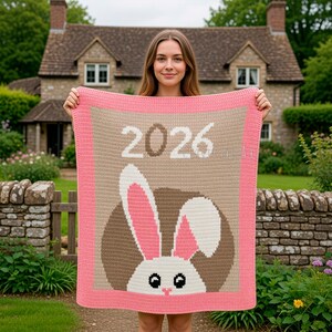 Geboren in 2026 - Konijnenbabydekentje (SC) Haakpatroon PDF – formaat 70 × 80 cm afbeelding 2