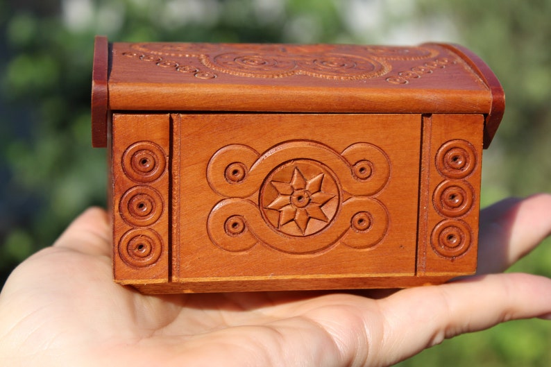 Vintage carved jewelry box wooden treasure box vintage wood box rustic style box antique trinket box wooden carved box home decor hand made