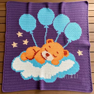 Haakpatroon teddybeer SC - Aran-garen - Maat 30" x 33" / 75 cm x 80 cm - Intarsia gehaakt tapijt Graphgan