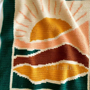 Sunset baby blanket - easy SC Crochet Pattern - Aran weight yarn - Size 30" x 33" / 75 cm x 80 cm - Tapestry intarsia crochet Graphgan