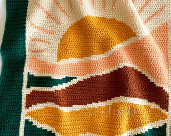 Sunset baby blanket - easy SC Crochet Pattern - Aran weight yarn - Size 30" x 33" / 75 cm x 80 cm - Tapestry intarsia crochet Graphgan