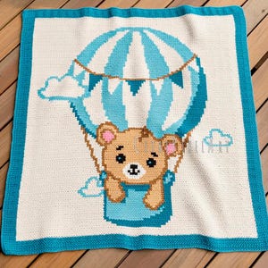 Teddy Bear Blanket - SC Crochet Pattern - Aran weight yarn - Size 30" x 33" / 75 cm x 80 cm - Tapestry intarsia crochet Graphgan