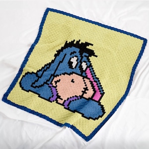 Patrón de manta de ganchillo Eeyore C2C de 64 x 64 bloques, Winnie the Pooh, manta cuadrada para bebé, diseño gráfico para recién nacidos, PDF, regalo de guardería de Disney, descarga instantánea
