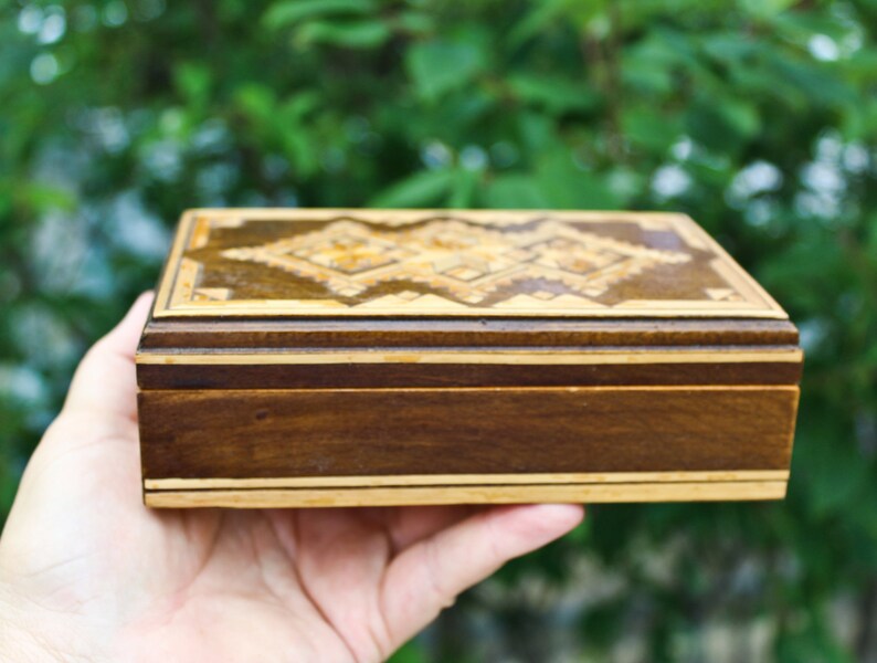 Vintage wooden box decorated straw box marquetry box wood Etsy
