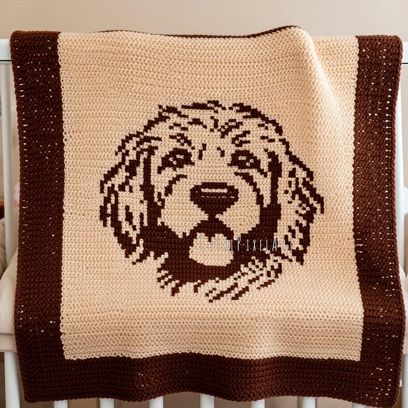 Padrão de tapeçaria de crochê com um Golden Doodle Dog - gráfico e instruções passo a passo - Gráfico versátil para mantas de bebê, decoração de parede e suéteres. imagem 3