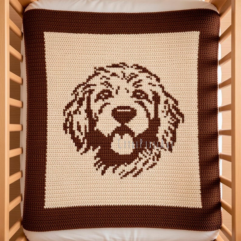 Padrão de tapeçaria de crochê com um Golden Doodle Dog - gráfico e instruções passo a passo - Gráfico versátil para mantas de bebê, decoração de parede e suéteres. imagem 4
