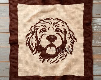 Wandtapijtpatroon van een Golden Doodle-hond (SC) - haakschema en rij-voor-rij instructies - Veelzijdig patroon voor babydekens, wanddecoratie en truien.