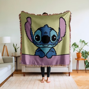 Patrón de crochet C2C para manta de punto cuadrado en PDF – Manta de píxeles de 90×90 cm, 105×105 cm, 145×145 cm – Gráfico amarillo y rosa. Gráfico de esquina a esquina.