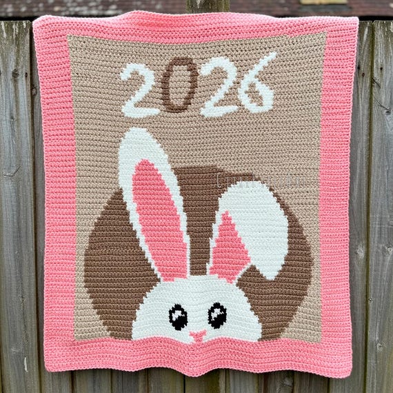 Born in 2026 - Bunny Baby Blanket SC Crochet Pattern PDF – size 29 × 33 inches (70 × 80 cm)