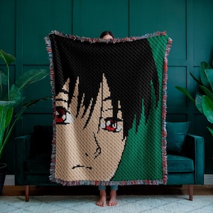 Patrón de manta de crochet C2C de ojos rojos de Anime de 100 × 120 cuadrados Gráfico de píxeles de Manga PDF Cosplayers Otaku Trabajo de color de esquina a esquina Graphghan