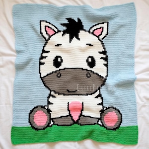 Manta de cebra bebé - Patrón de crochet SC PDF - tamaño 70 × 80 cm (29 × 33 pulgadas) - Hilo de grosor Aran