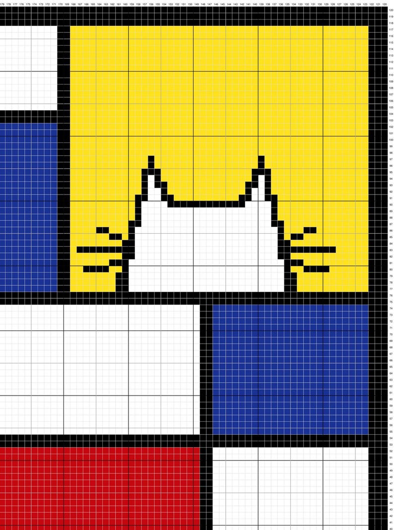 Mondrian Cat Blanket C2C Crochet Pattern, 100x120 Blocks Graph ...