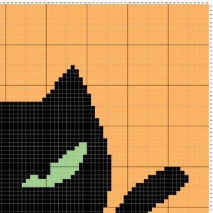 Halloween Svart Katt Filt C2C Virkmönster PDF – Katt med gröna ögon Pixel Square Filt Pumpa Grafdiagram Hörn till hörn-diagram bild 2