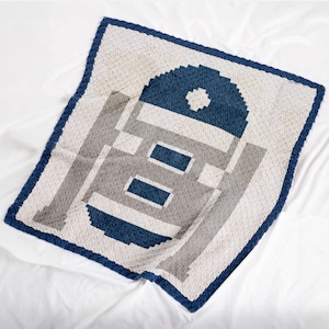 Patrón de manta de crochet Robot C2C – Manta cuadrada de R2D2 de Star Wars – Regalo DIY para baby shower – Gráfico de píxeles en PDF – Descarga instantánea