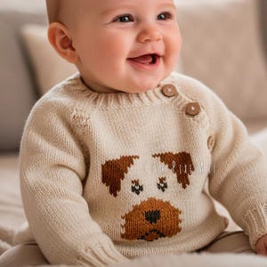 Knit kids sweater PDF Knitting Pattern, Welsh Terrier Dog duplicate stitch colorwork Easy Beginner Top-Down Raglan Childs Button Cardigan