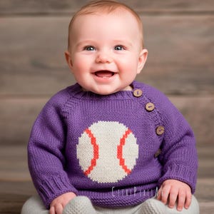 Suéter infantil de punto, patrón de tejido en PDF, 5 tallas, punto duplicado de béisbol, trabajo en color, cárdigan con botones para niños, fácil para principiantes, de arriba hacia abajo, con raglán