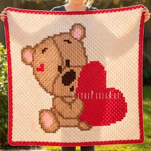 70 x 70 Quadrate Teddybär Kleinkind Decke C2C Häkelanleitung, PDF Digital Diagramm Graphgan Chart Kinder werfen Ecke an Ecke Afghane