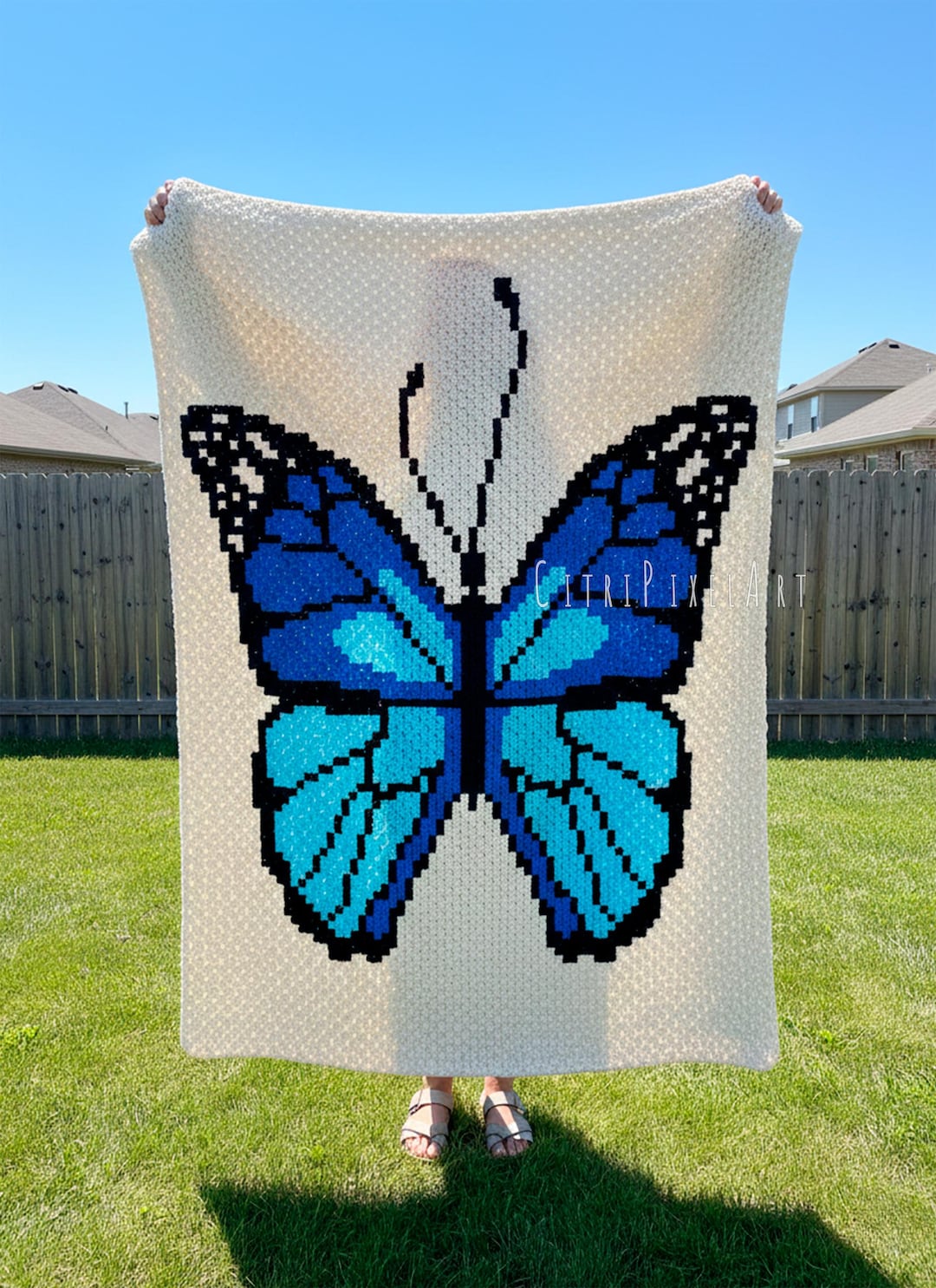 75 X 110 Squares - Blue Butterfly Blanket - C2C Crochet Pattern ...