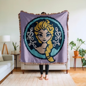 Patrón de manta de ganchillo C2C de la princesa Elsa de Frozen, gráfico Pixel Graphghan de Disney, PDF de esquina a esquina, descarga instantánea, manta afgana para bebé y niño.