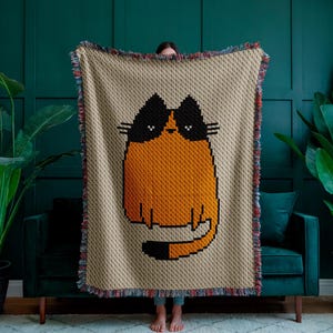 Patrón de manta de ganchillo de gato amarillo C2C de 80 x 100 cuadrados, manta de bebé pixelada, decoración de animales para guardería (gráfico de esquina a esquina, descarga instantánea en PDF)