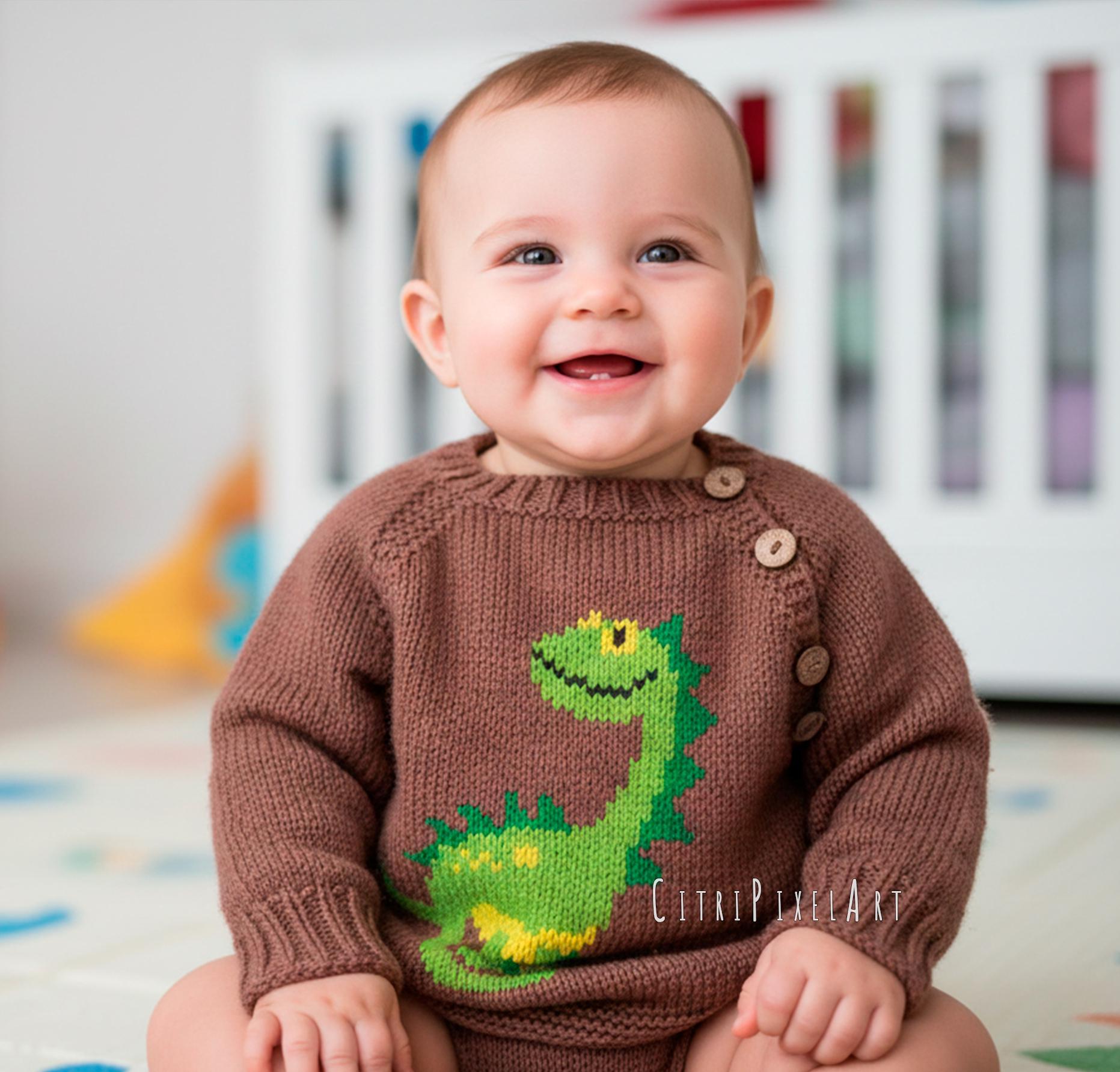 Cozy Asymmetrical Baby Cardigan Knitting Pattern, Dinosaur Color Motif ...