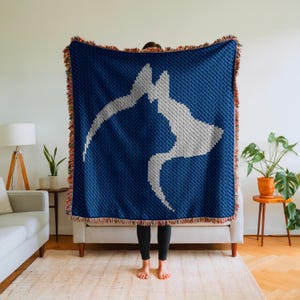 犬と猫の友情ブランケット C2C かぎ針編みパターン PDF – 90x90 正方形 – ペット愛好家グラフガン – 3 種類の糸オプション、行ごとに即時ダウンロード