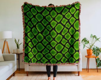 Square Green Snake Blanket C2C Crochet Pattern PDF – Jungle Animal Graphghan Afghan – Corner to Corner Pixel Throw Chart, Bright Funny Print