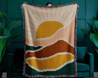Solnedgångsfilt C2C Virkmönster Diagram – Modern Pixel Pläd Afghan – Hörn till Hörn Diagram – Färgglad Gobeläng Virkdiagram PDF