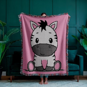 100×120マスのゼブラC2Cかぎ針編みブランケットパターン – サファリ動物ベビースロー – 子供用アフガン – コーナーツーコーナーグラフPDF – 即時ダウンロード