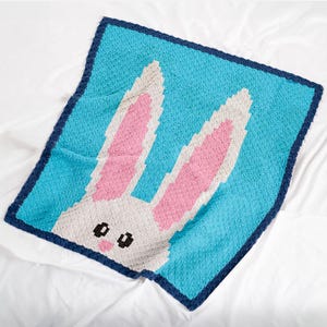 Patrón de manta de ganchillo de conejito C2C – Manta cuadrada para bebé – Regalo de Pascua para recién nacido – Bebé Graphghan azul cielo – De esquina a esquina – Archivo digital PDF