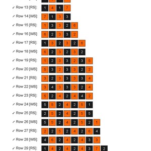 May include: A visual representation of a number sequence, with each row labeled 'Row' followed by a number and either 'WS' or 'RS'. Each row contains a series of numbers in orange and black squares.