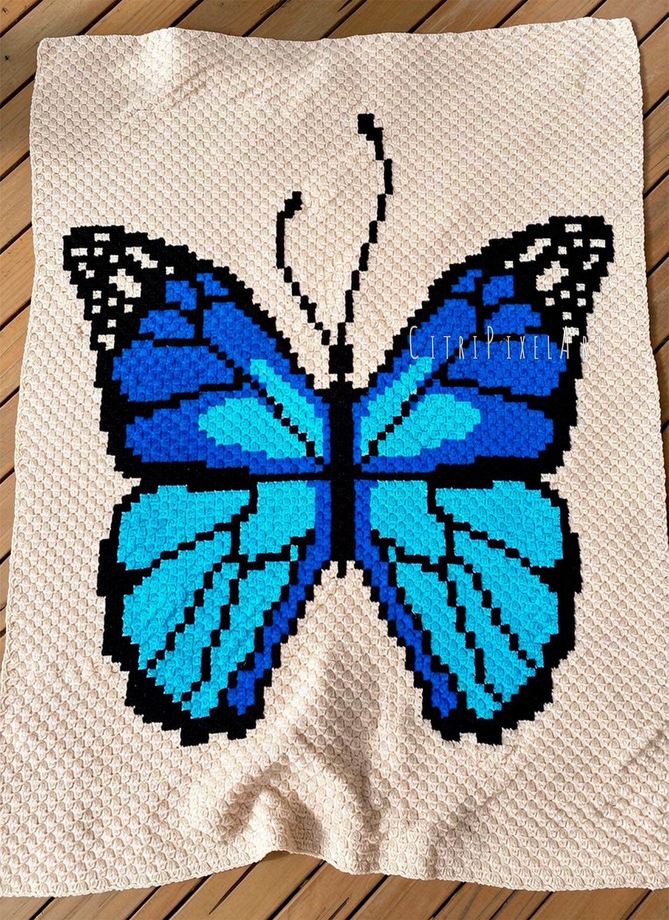 75 X 110 Squares - Blue Butterfly Blanket - C2C Crochet Pattern ...