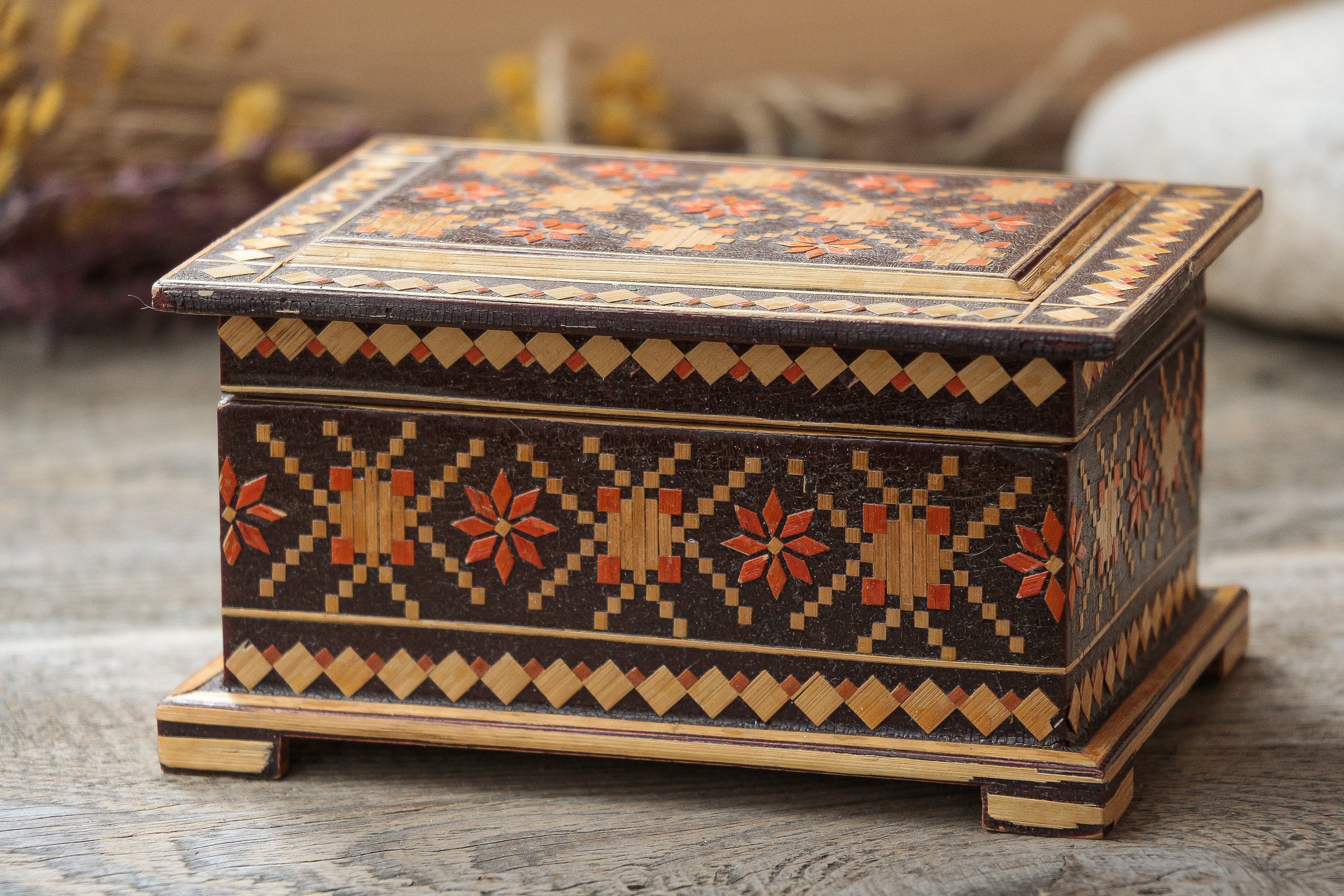 Vintage straw painting box antique jewelry box wooden box with Etsy