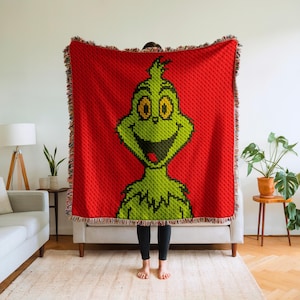Happy Grinch C2C Crochet Blanket Pattern Pixel Graphghan Chart Corner to Corner PDF Instant Download Baby Toddler Throw Afghan