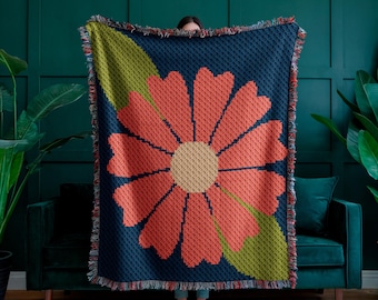 Blommig filt C2C Virkmönster PDF – Botanisk blomning Grafisk afghansk – Hörn till hörn Pixel-kastdiagram – Blommig blomningsdiagram