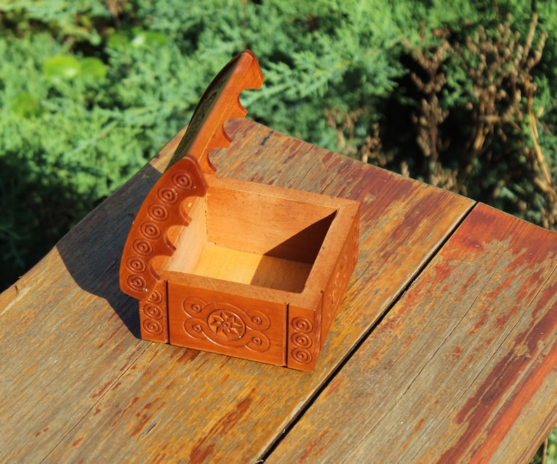 Vintage carved jewelry box wooden treasure box vintage wood box rustic style box antique trinket box wooden carved box home decor hand made