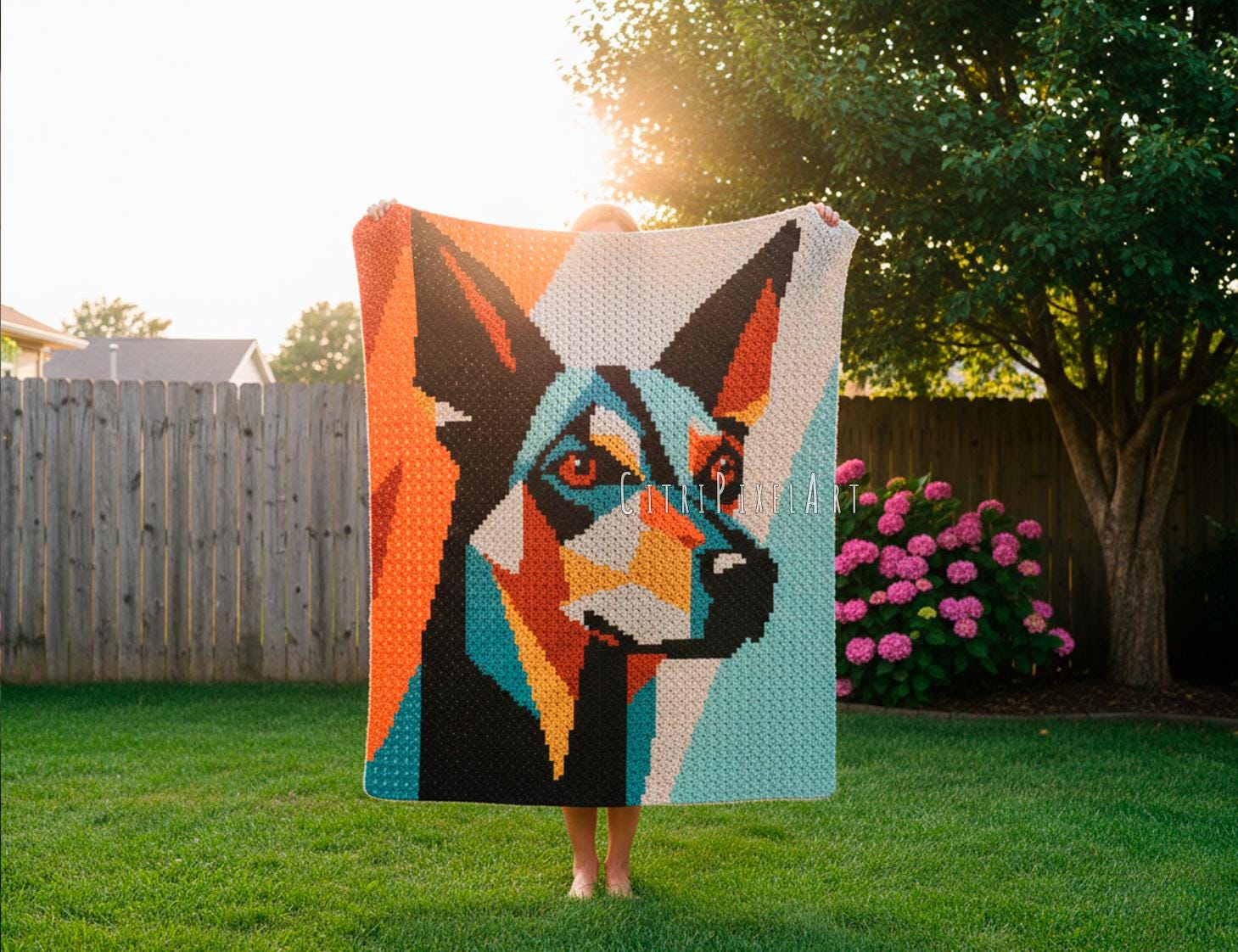 Dog Graphgan Patterns Doberman Pinscher C2C Crochet Blanket Pattern - Geometric Dog Portrait ...