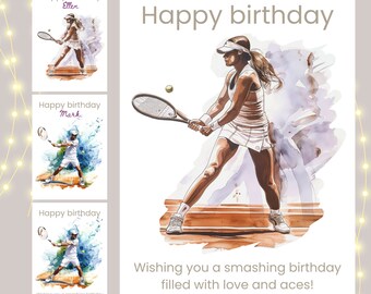 Personalised "You Ace! Birthday Card for Tennis Players, Handmade Watercolour Card For male and female tennis players from a UK Seller
