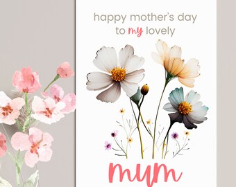 Personalised Mother's Day Card, Watercolour Flowers, Handmade & Personalised Mummy / Mom/ With love card, Mother's Day Gift