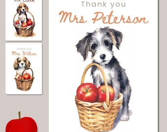 Personalised Thank You Teacher Card, School and Nursery Teachers, End of term gift, Teacher's Day gift, Handmade by a UK Seller, Puppy Apple