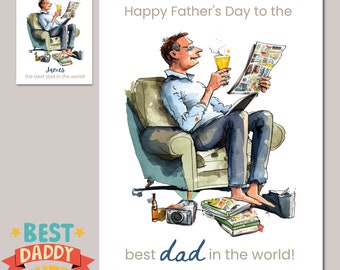 Personalised Father's Day Card, Funny Card for Dad, Watercolour Card, Handmade from a UK Seller for Best Dad in the World