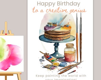 Personalised Happy Birthday Card for Artists, Creatives, Designers, Painters, Watercolour Card, Handmade from a UK Seller, artist gift