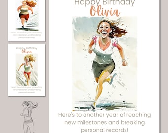 Personalised Runner Birthday Card for Female Runners and Women Athletes, Watercolour Card, Handmade by a UK Seller, Runner Gift