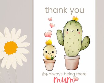 Personalised Mother's Day Card, Watercolour Cactus Mum, Handmade & Personalised Mummy / Mom/ With love card, Mother's Day Gift, Thank You