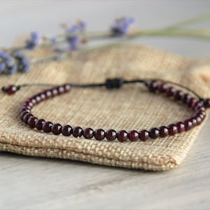 Garnet Beaded Bracelet: Handmade Minimalist Boho Gemstone Jewelry